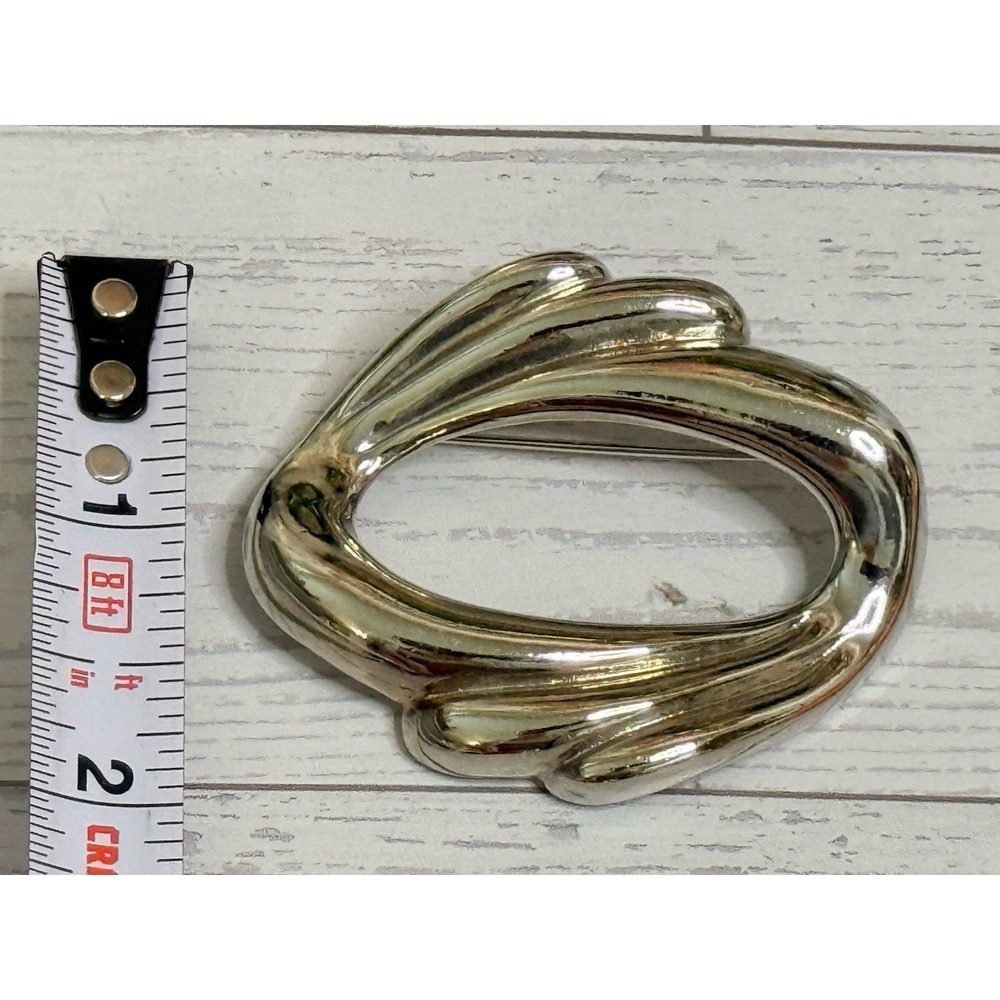 Vintage Unsigned Givenchy ? Silver Tone Oval Brooch Pin MCM Design 2" Elegant - Picture 5 of 16